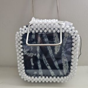 Stylish White and Black Beaded Women's Bag